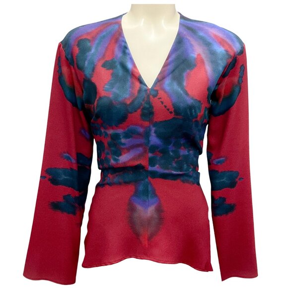 Altuzarra Burgundy Multi Crepe Top - Picture 1 of 6